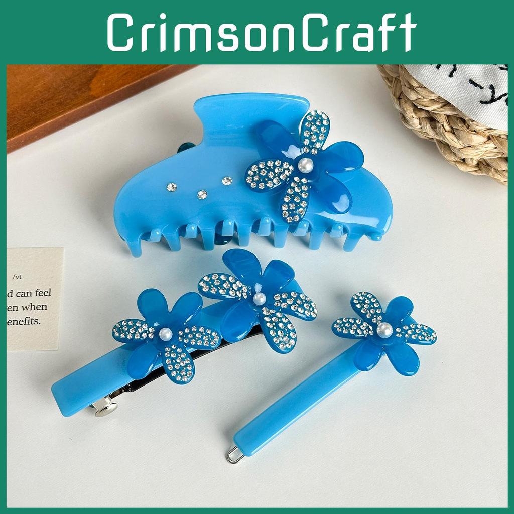 Hair Acetate Highend Claw Clip With Beautiful Floral Design And Sparkly Rhinestone Treatment