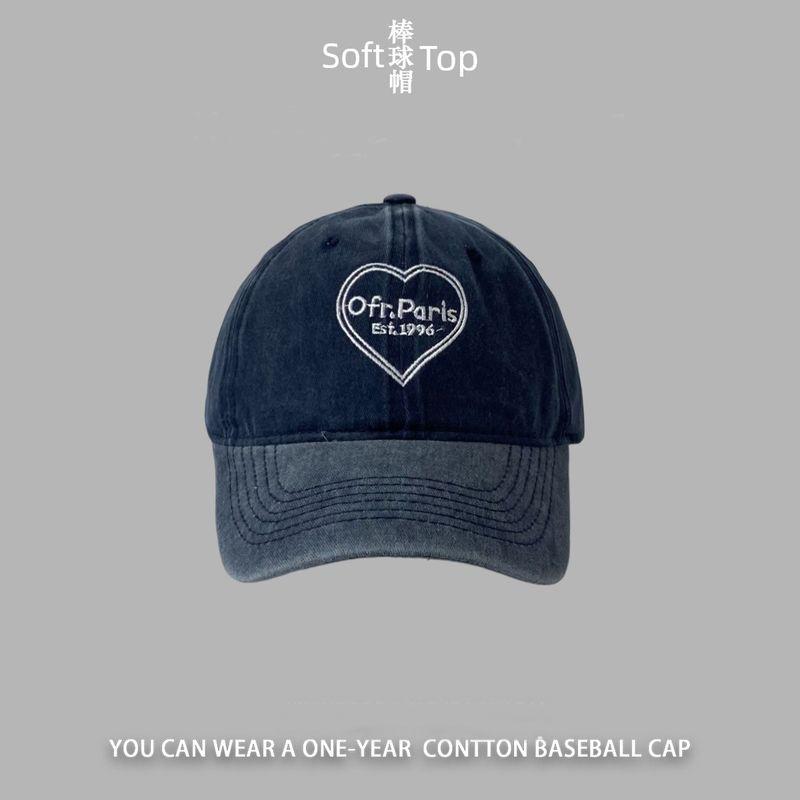 

Sweet Ins Pink Heart Peaked Cap Female Spring and Summer New Arrival Washed Distressed Curved Brim Casual Soft Top Baseball Cap Navy Adjustable