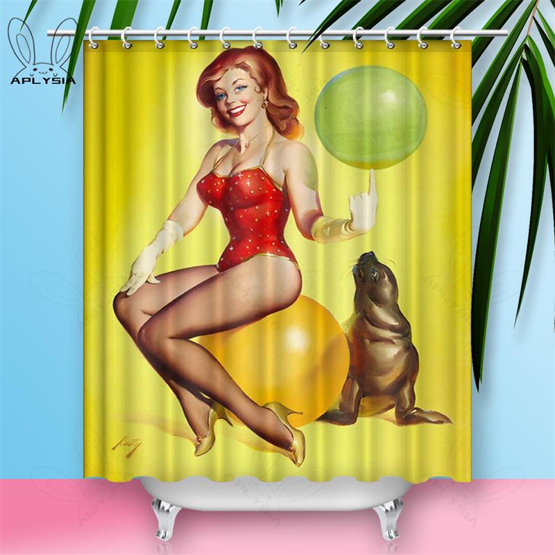 Custom Sexy Girl Hot Breast Shower Curtains European Retro Woman Skirt Dress Daily Waterproof Polyester Fabric Bathroom Curtain