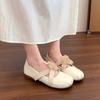 Fashion 2025  Women's Cow Leather Pleated Round Toe Slip-on Flats Sweet Flower Elastic Band Cross Strap Slip-on  Thick Low Heeled Shoes