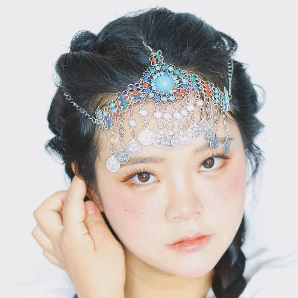 Coin Headbands Gypsy Tribal Forehead Chain Bohemia Beads Headbands Women Head Chain Hanfu Headwear