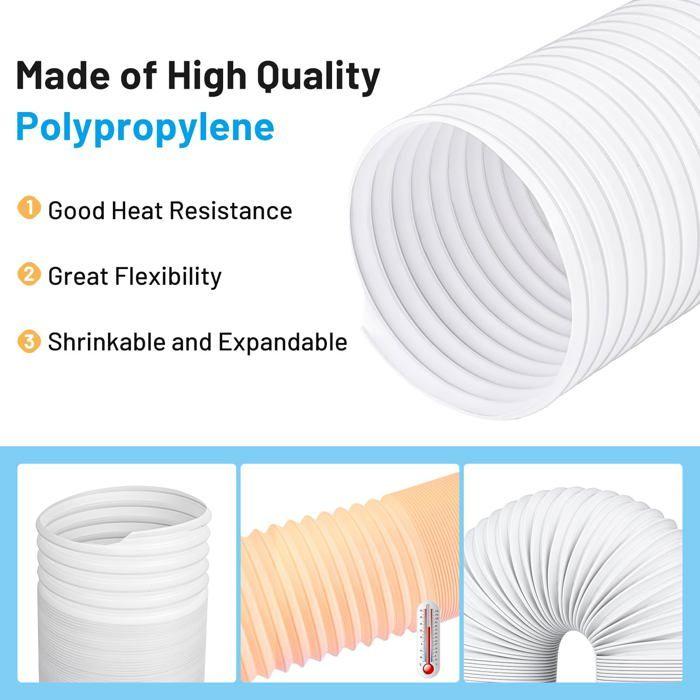 Exhaust Hose for Mobile Air Conditioner 150 Mm Diameter, Extendable 30–150 Cm, Counter-clockwise Thread, White