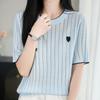 Navava Basic Ribbed Twist Heart Round Neck Short Sleeve Knit Tee Nk3651