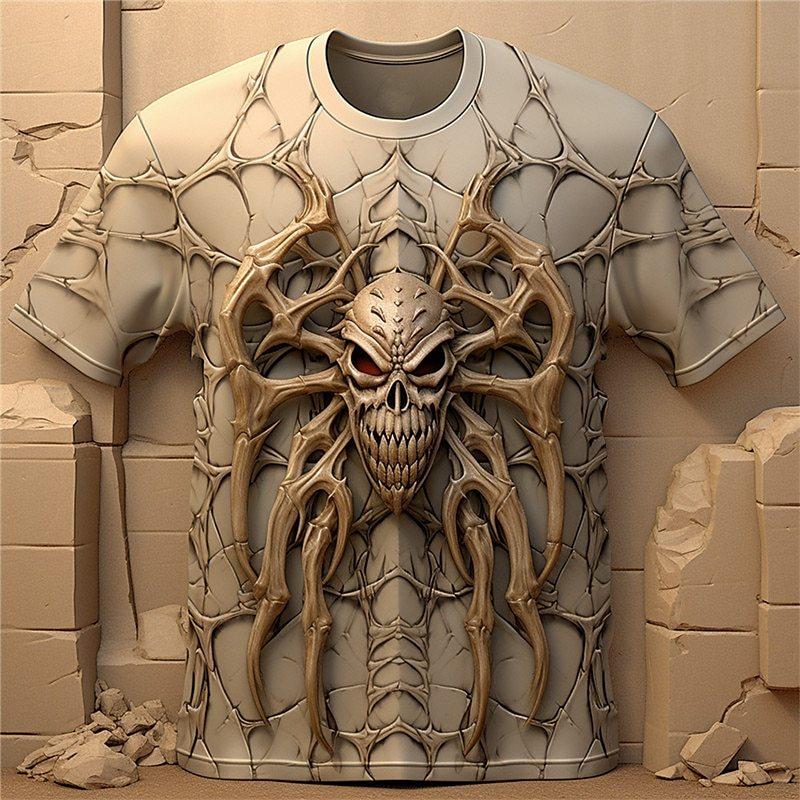 Pánská trička Lebka 3D potisk pavouka Pánské oblečení Street Designer Denní ležérní nošení Krátké rukávy Topy Volná mikina nadměrné velikosti