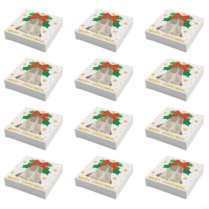 12Pcs Christmas Themed Chocolate Packaging Box 12 Compartments Paper Treat Boxes Cookie Candy Chocolate Packaging Boxes