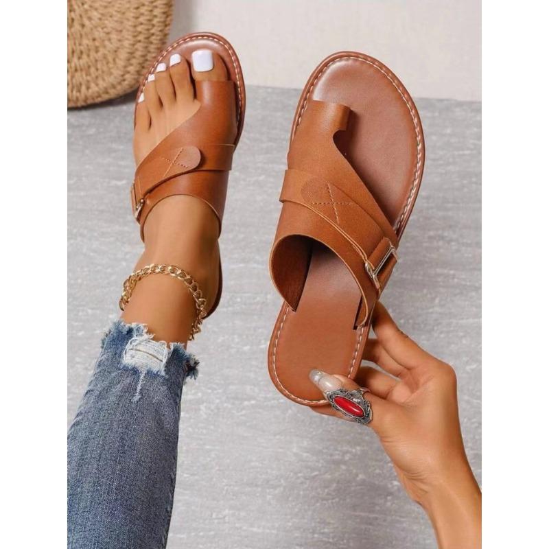 Large size flat slippers women's summer cover toes round head explosion sandals women