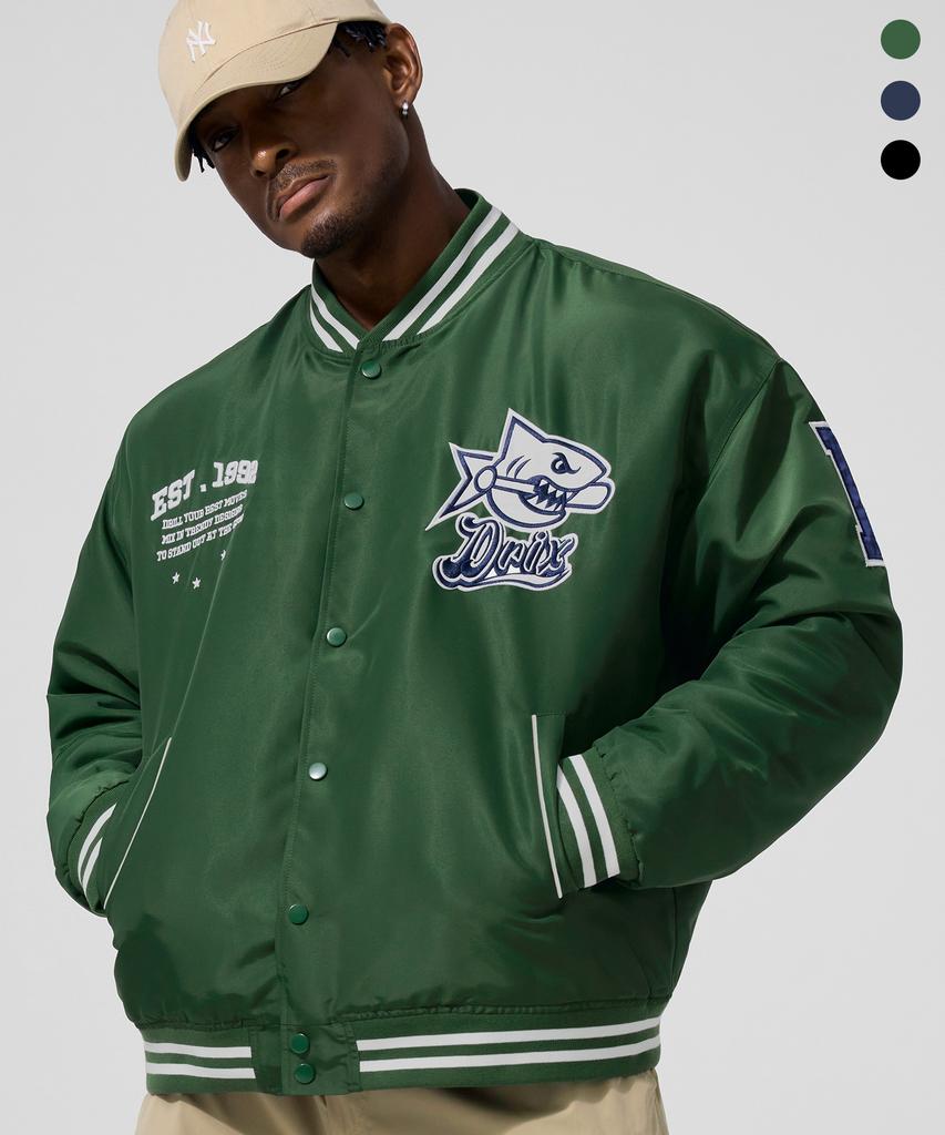 Drix Shark Logo Patched Varsity Jacket_3Color