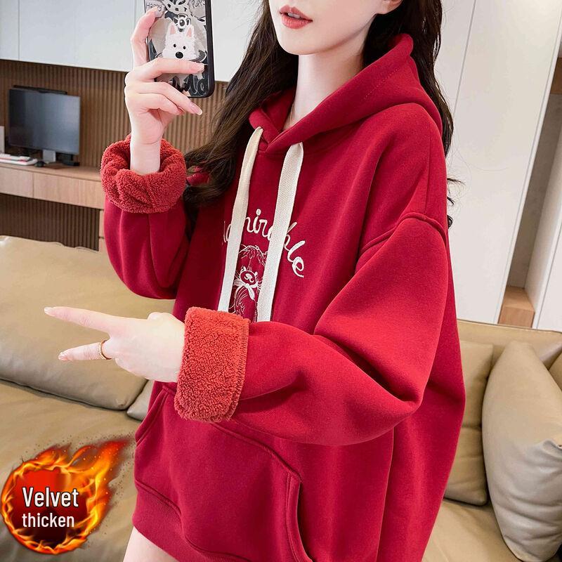 La Chapelle Women's Loose-Fit Cartoon Bear Fleece Hoodie