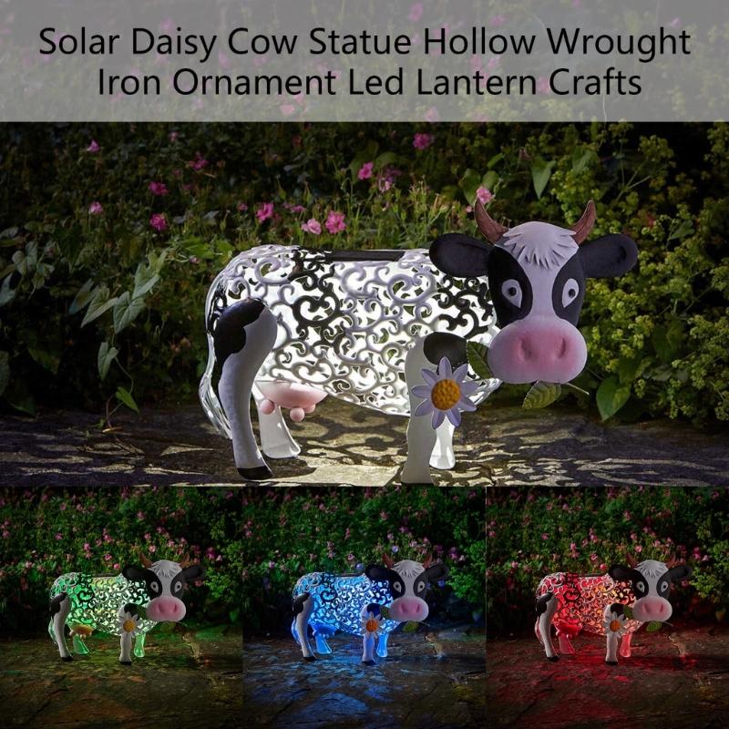 Gartendekoration Kuhstatue Außen Goldene Kuh Welpenstatue mit Solar-Außenfigur Licht für Garten Terrasse