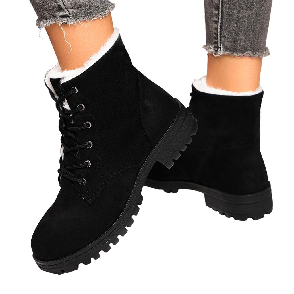 Women's Winter Snow Boots with Lace-Up Thick Heel Warm Lined Casual Cotton Boots for Cold