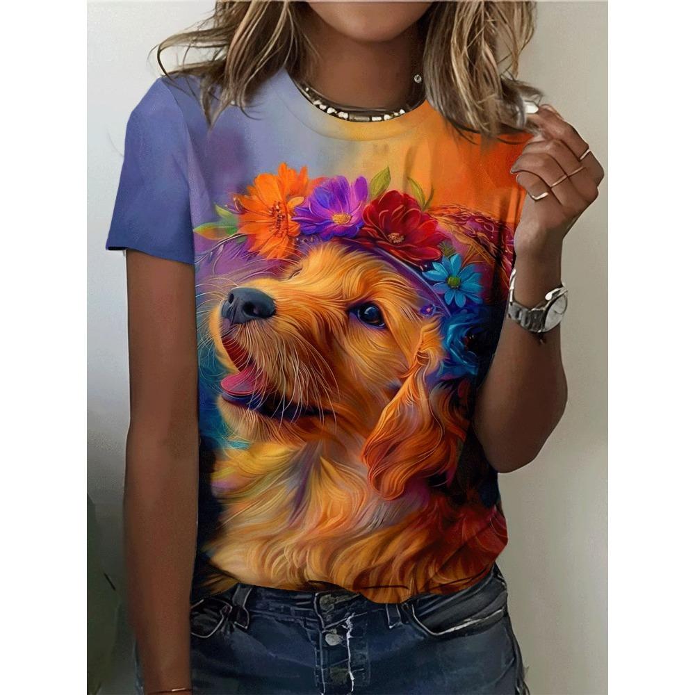 Summer Animal Wolf 3D Print T-Shirts Women's Round Neck Short Sleeve T Shirt Oversized Harajuku Tees Y2k Tops Female Clothing