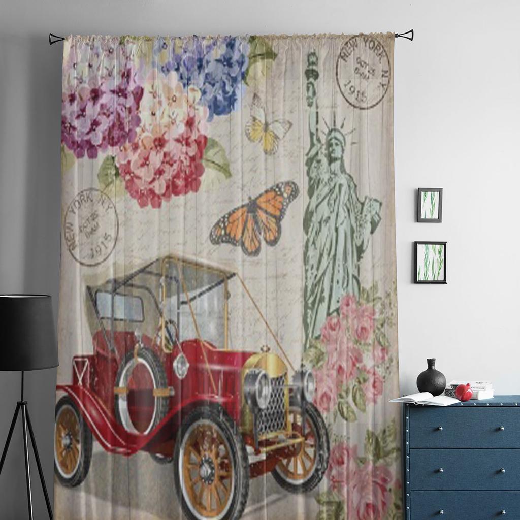 New York Vintage Plakát Průsvitný Závěs Do Obývacího Pokoje Ložnice Voálové Záclony Na Okno Organzové Záclony Párty Tylové Závěsy