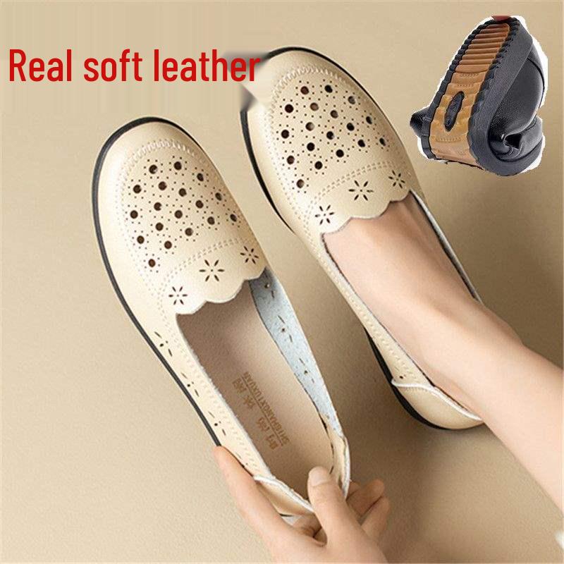 Women's Summer Soft Leather Breathable Non-Slip Sandals for Middle-Aged & Elderly