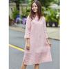 2020 Summer Women's Soft Pink Lotus Sleeve Cotton Linen Embroidery Dress