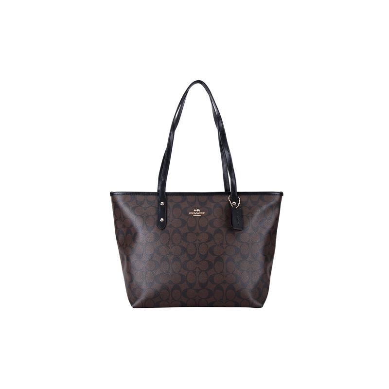 

COACH shoulder bag City Zip Tote 30 Presbyopia Printed Zipper Closure Coated Canvas Tote Tote Shopping Hand-held Large Size Women s Brown Black чорний