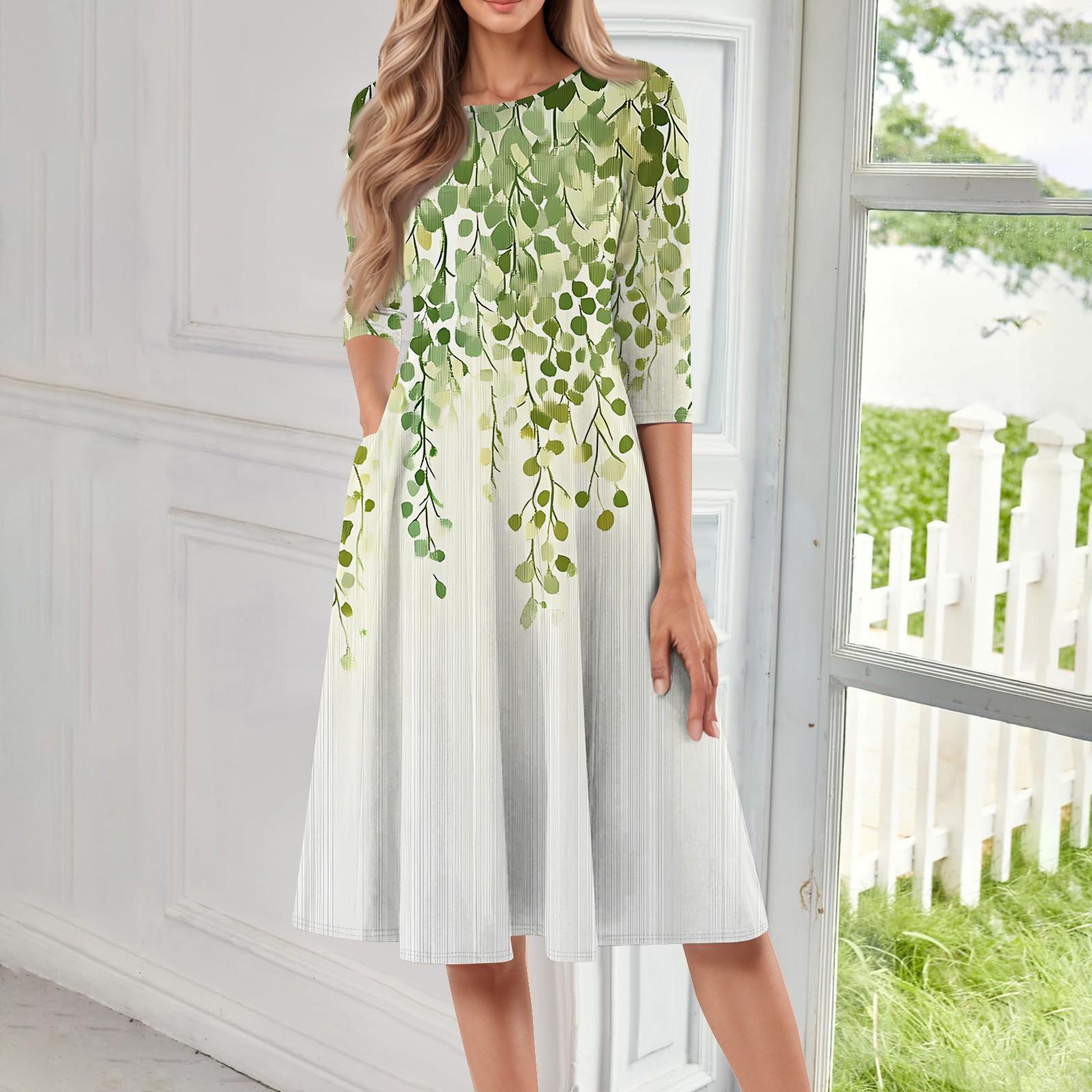 

Женское повседневное модное платье миди с круглым вырезом и рукавом три четверти XXL зелёный