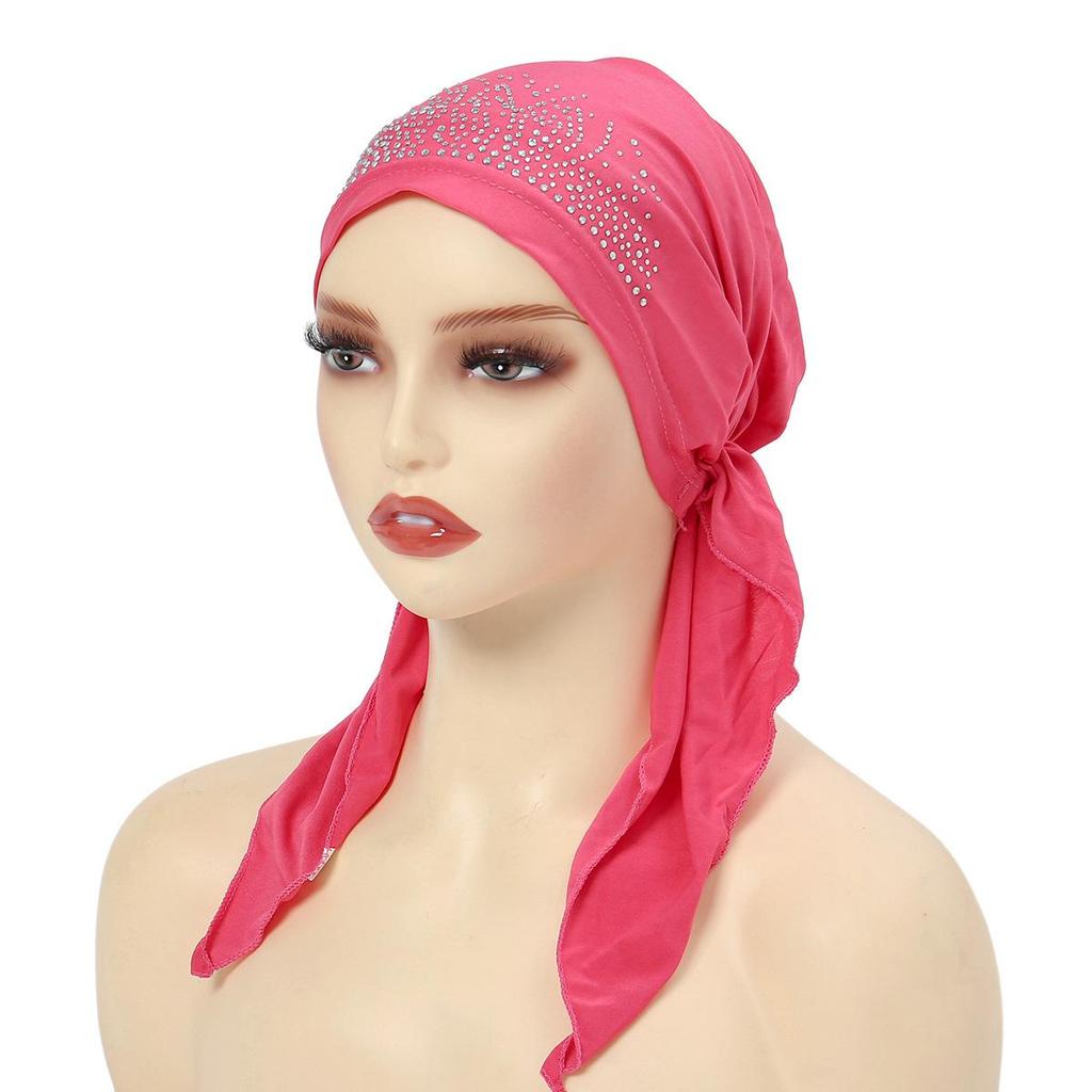 Neue Gebogene Strass Elastische Hijab Mütze mit Einfarbiger Indischer Kopftuch Stil