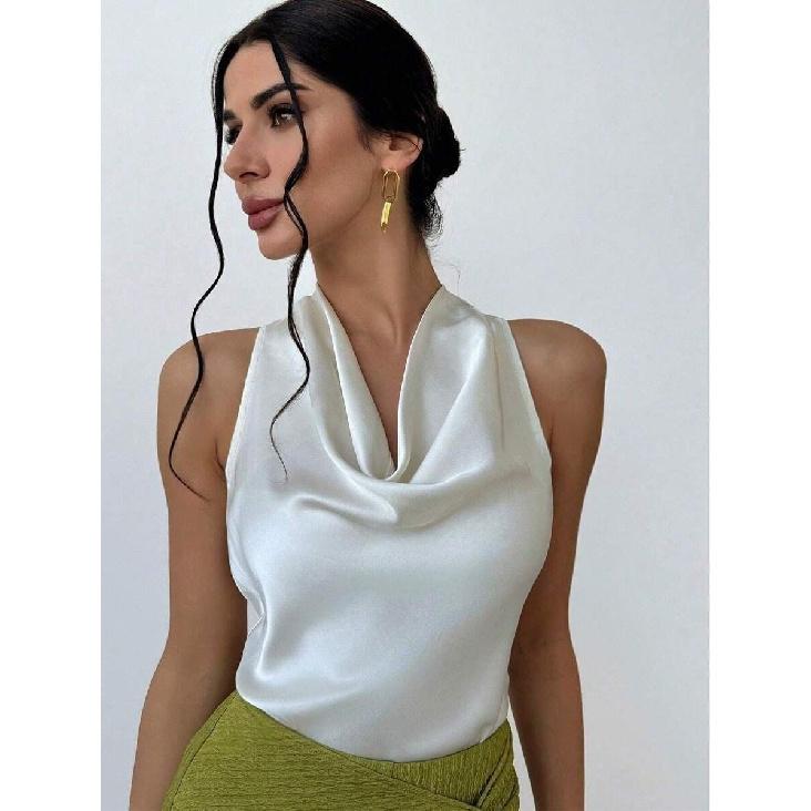 Женская сексуальная атласная рубашка без рукавов 2026 Весна/Лето Повседневный элегантный топ XS белый