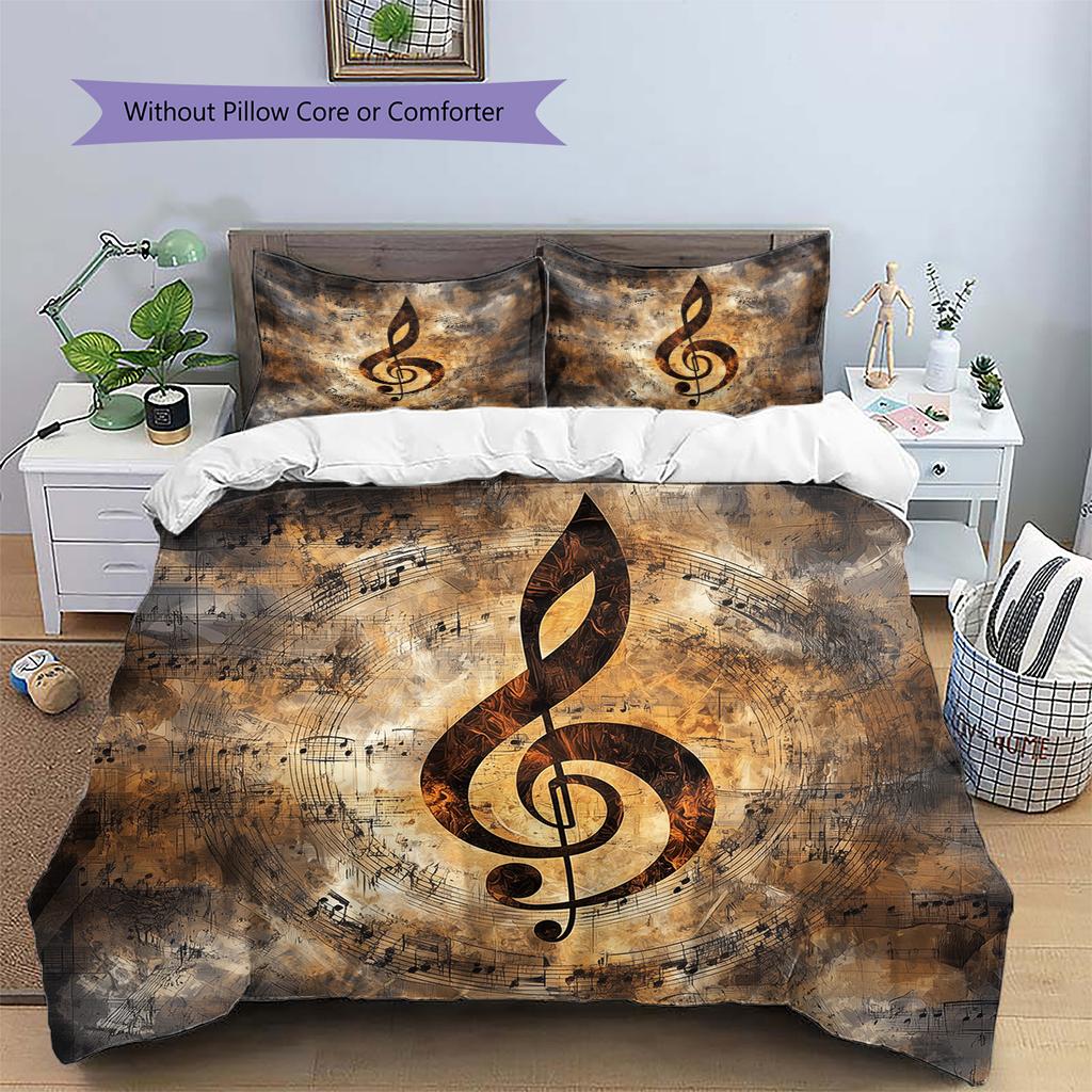 Musical instrument notes Pattern Bedding Quilt Set Quilt Cover Pillowcase Home Decoration Gift (1 * duvet cover + 2 * pillowcase, without core)
