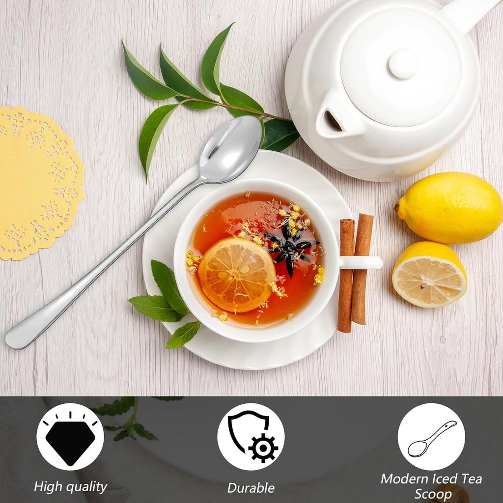 4Pcs Teaspoons, Stainless Steel Iced Tea Spoons, Long Spoons For Stirring, Stainless Steel Large Tablespoons, Metal Cutlery Spoon, Long Handle Iced