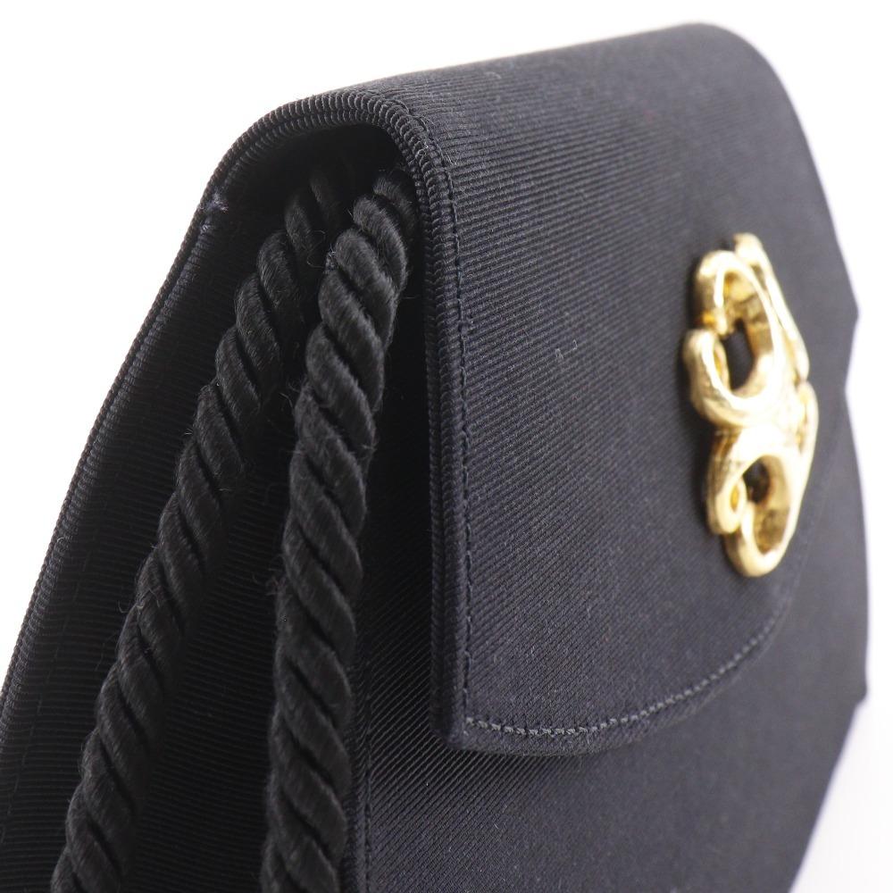 Yves Saint Laurent Party Bag Shoulder Bag 2-way Clutch Black Cotton Women Used