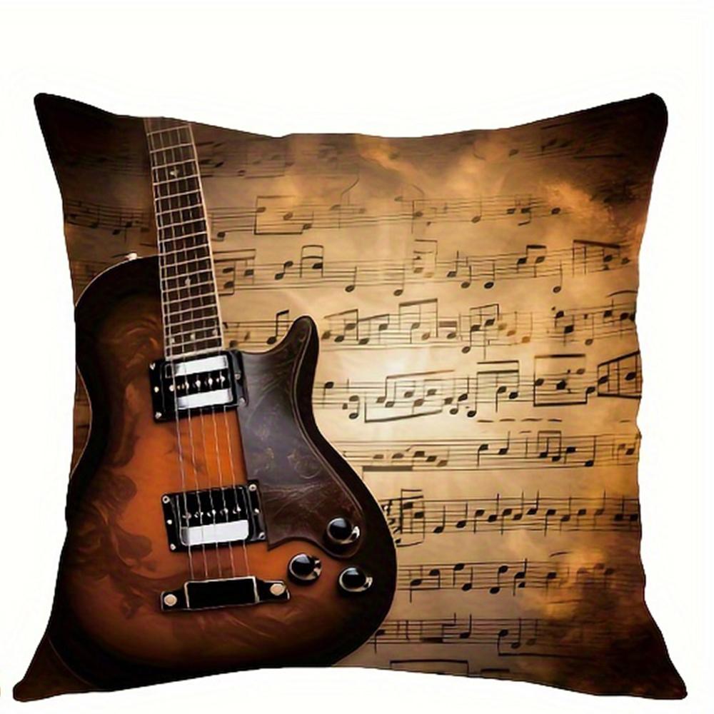 Retro guitar sheet music pillowcase, pillowcase ultra-soft polyester material living room sofa back car pillowcase decoration