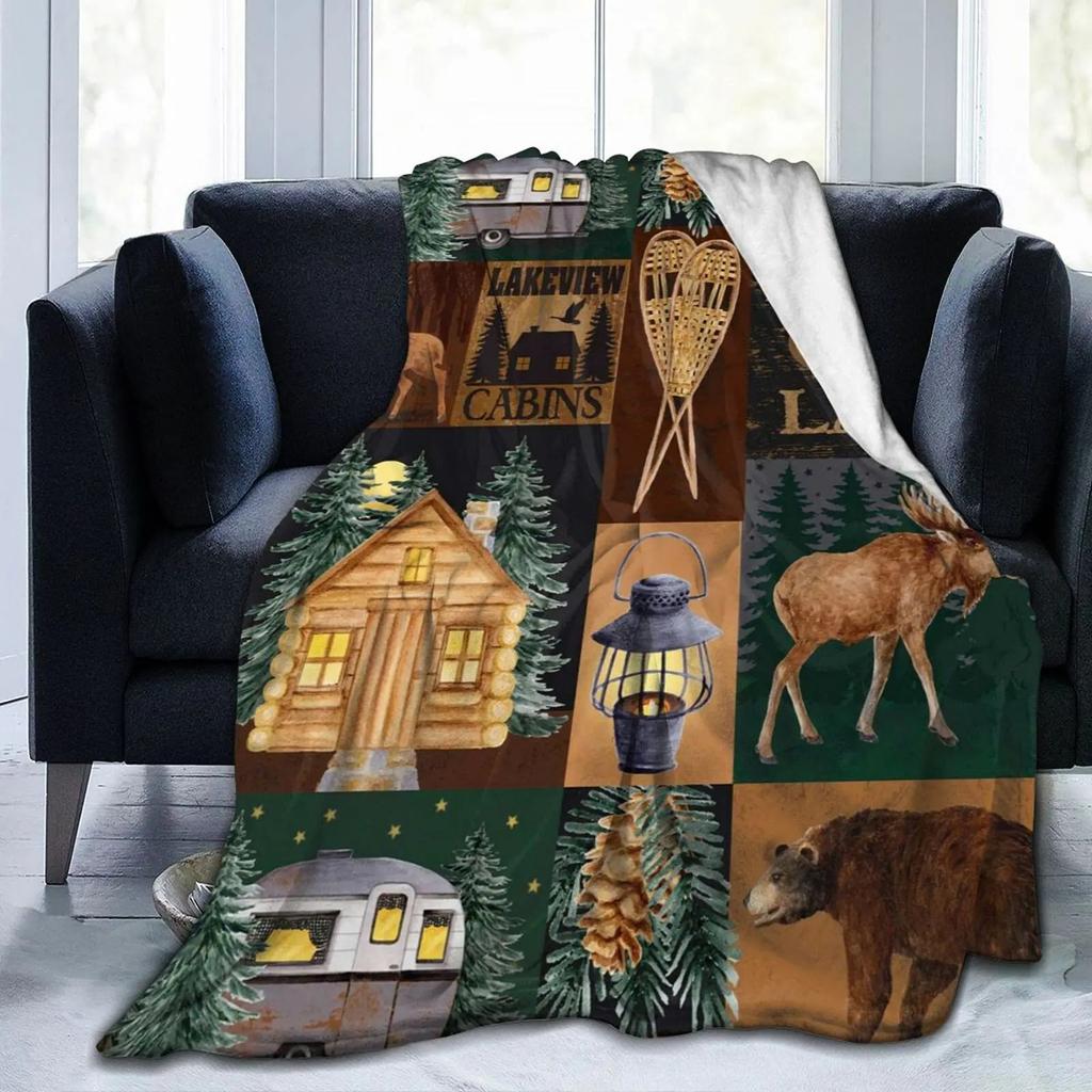 Country cottage bear moose blanket sofa decoration blanket travel warm blanket boys and girls holiday gift