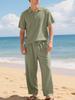 Men's European & American Linen Beach Set: Short-Sleeve Polo Shirt & Long Pants