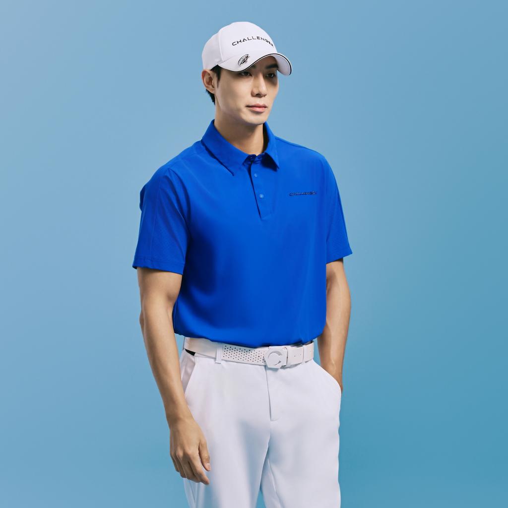 Men'S Back Piping Tricot Collar Short Sleeve T-Shirt Blue