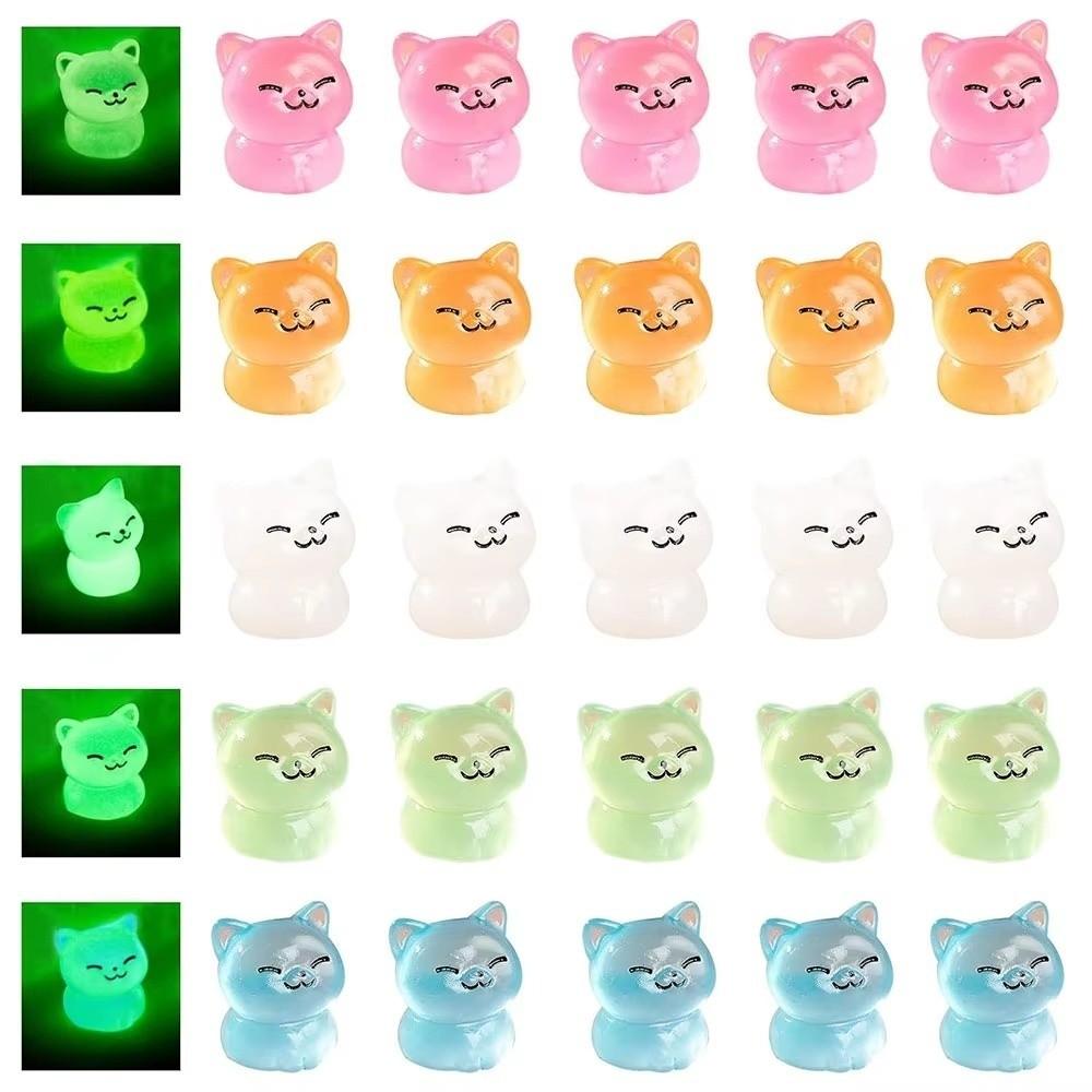 Resin Luminous Cat Figurines Glow At Night Miniature Lucky Cat Mini Cat Animal Gift Giving