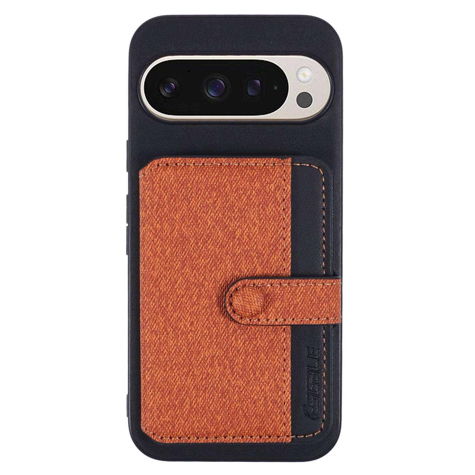

For Google Pixel 9 Pro/9 Phone Case Adhesive Card Bag Color Matching with Kickstand Brown