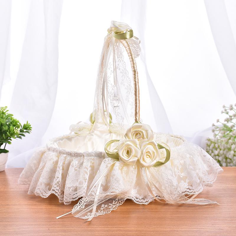 Wedding Flower Basket Handbasket Romantic Fairy Lace Flower Baskets for Banquet Celebrations Engagement Ceremony Wedding Parties