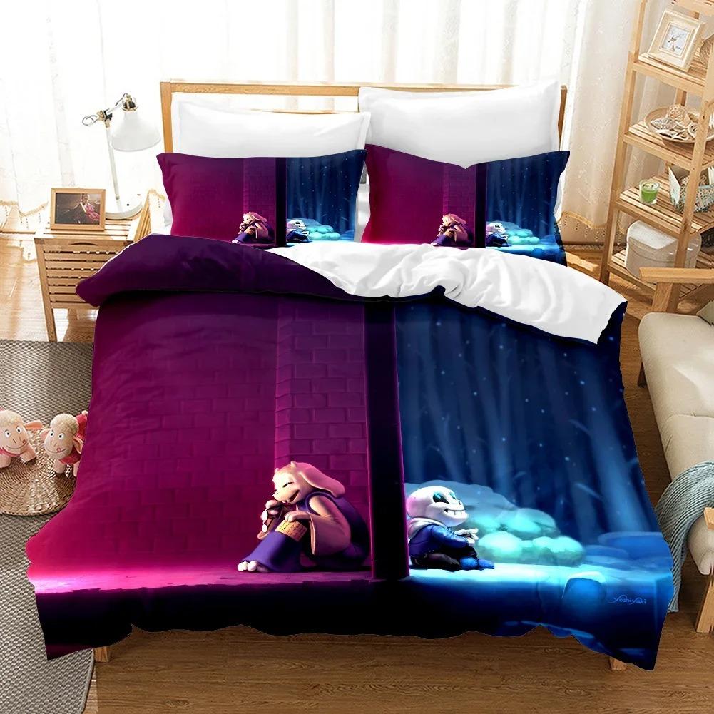High Quality 3D Printed Undertale Game Frisk Sans Papyrus Pattern Duvet Cover with Pillow Cover Bedding Set for Bedroom Decor