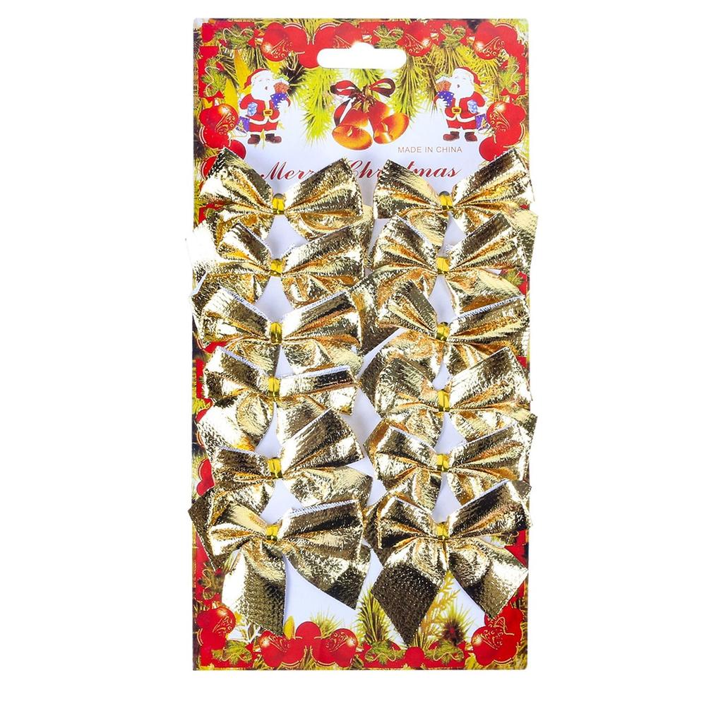 12pcs/pack Christmas Decorations Flocking Gold Red Christmas Bow Christmas Tree Wreath Pendant
