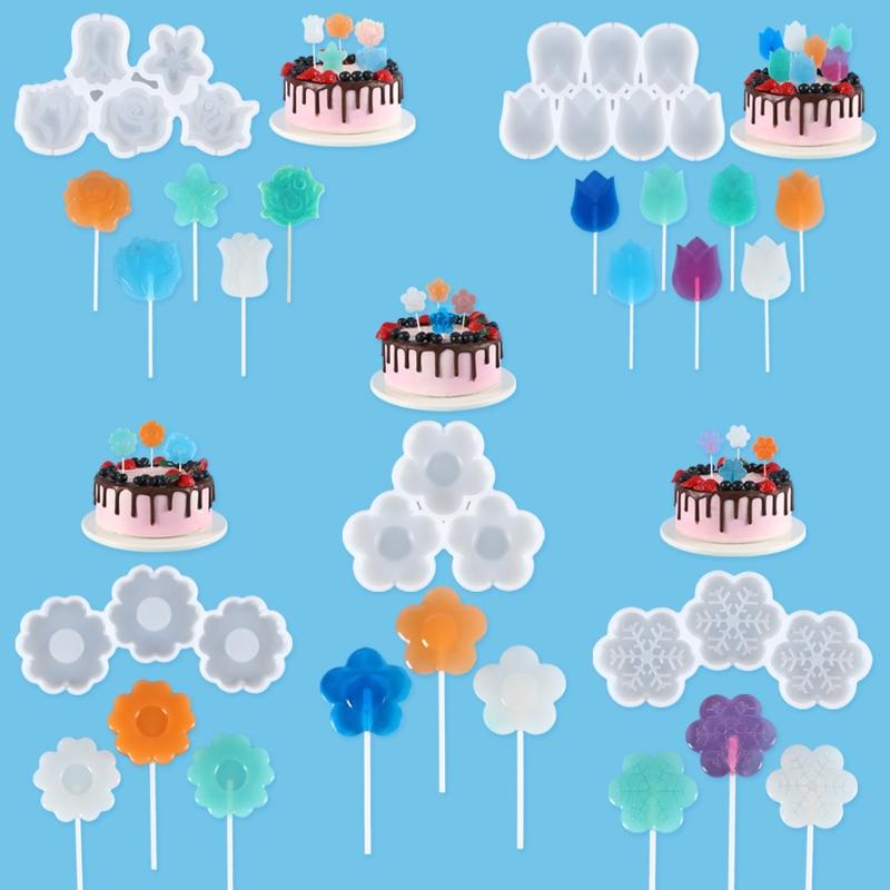 DIY Lollipop Mold Chocolate Moulds Cake Mould Fondant Molds Flower Shaped Silicone Material Bakeware Baking Accessories