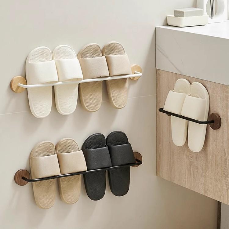 Modern Walnut Wood No Drill Shoe Rack Wall Mount With Water Drainage For Home Entrance