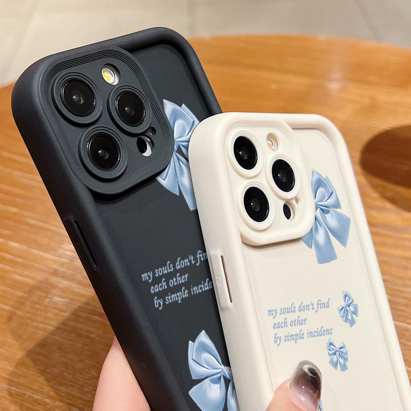 Husă Moale TPU cu Imprimeu Fundă Albastră Pentru iPhone 16 Pro Max 15 Pro 14 13 12 11 XR XS 8 7 Protecție Obiectiv Mată Rezistentă la Șocuri Husă Telefon