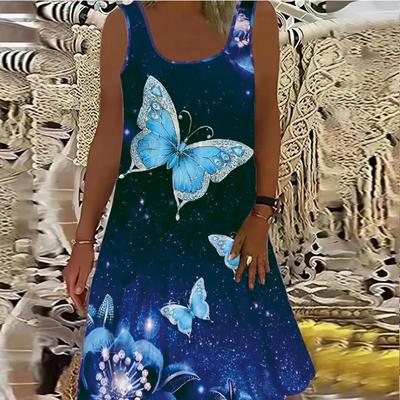 Damenkleid mit Rosenblüten-Fälschung, zweiteilig, funkelnder Schmetterlingsdruck, ärmellos, Rundhalsausschnitt, locker, weich und bequem, Übergröße