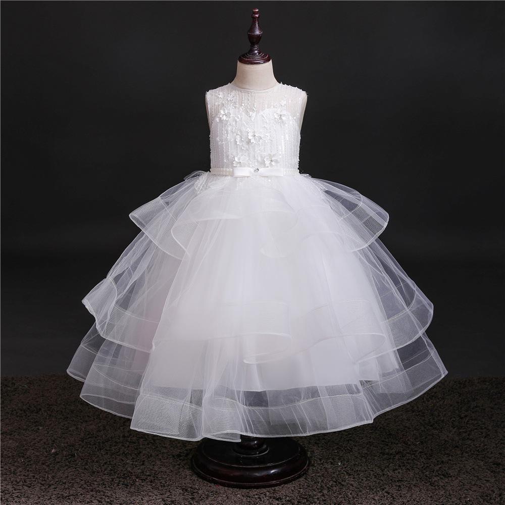 European and American Princess Flower Girl Dress - Long Patchwork Design for Children