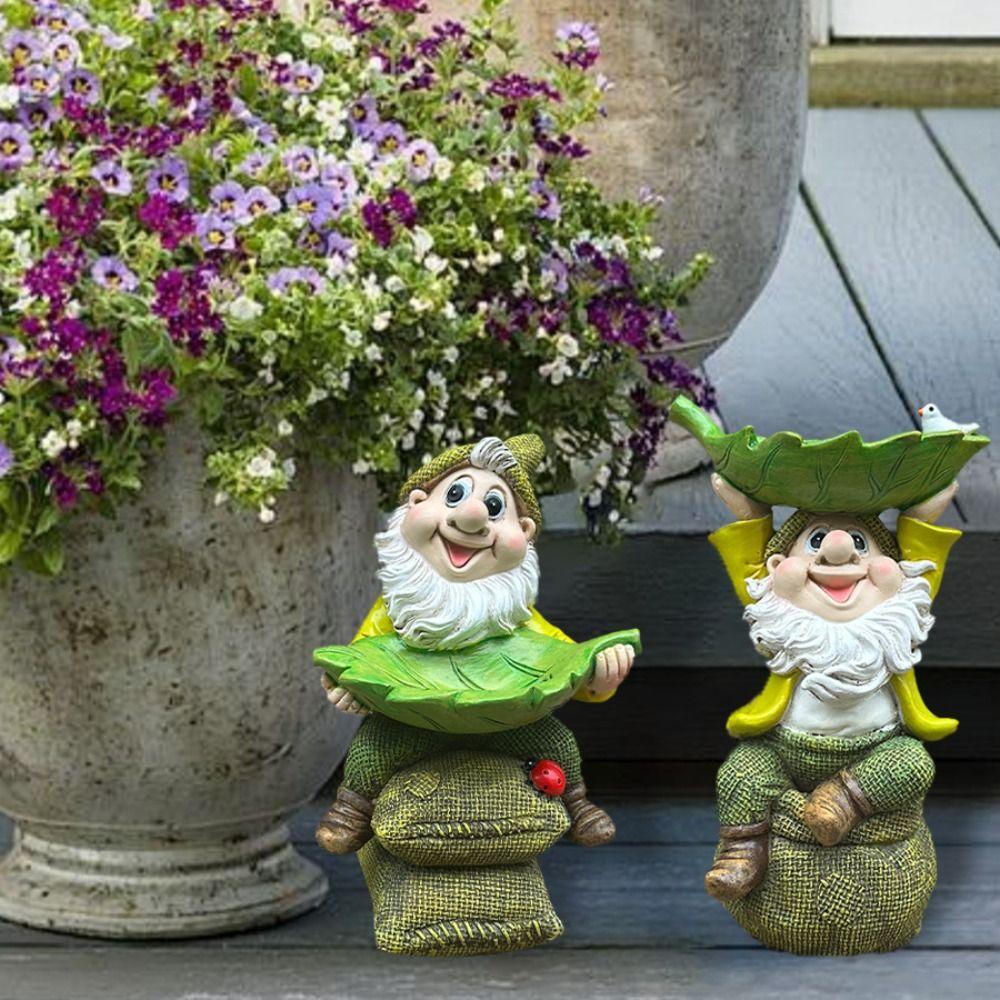 

Resin Dwarf Sculpture Ornament Cute Bird Water Bowl Multi Functional Bird Food Dispenser Drinking Style 1