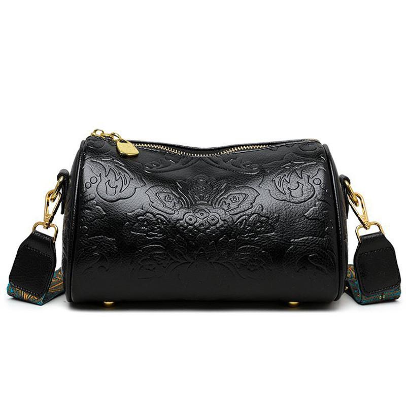 Ielgy Female Bag Ethnic Style Wide Shoulder Strap Messenger Bag Fashion Retro Cylinder Bag