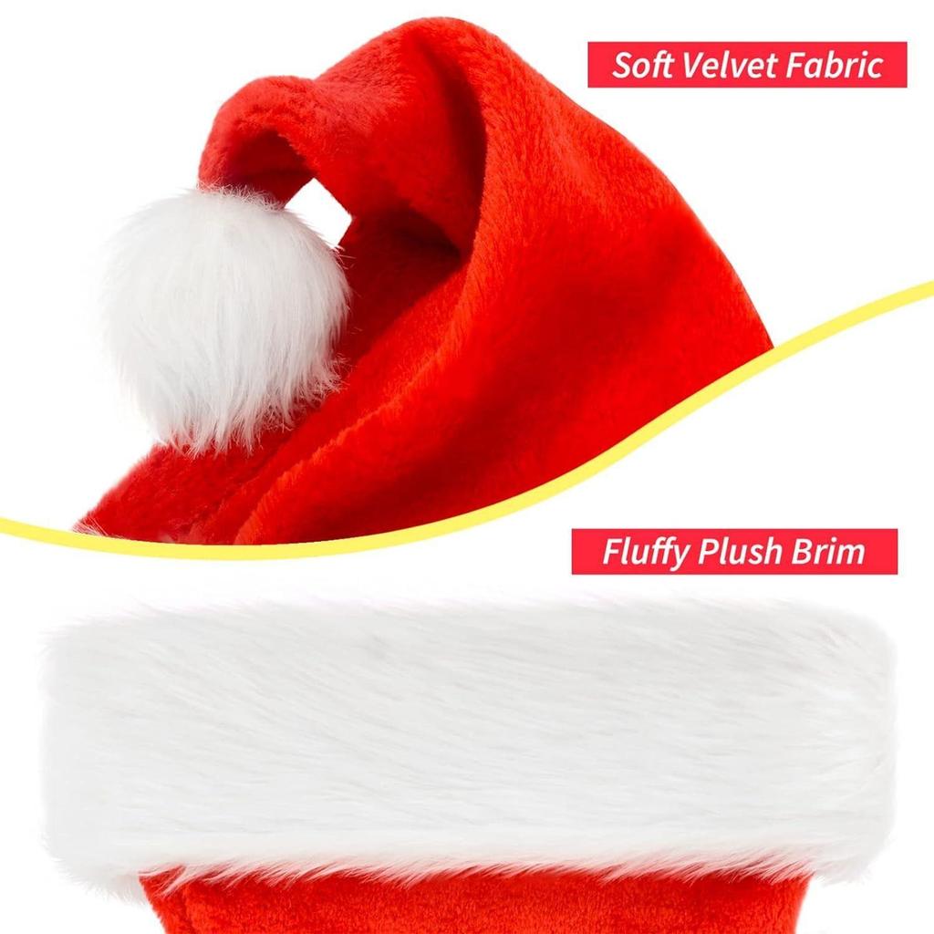 Red White Velvet Classic Fur Merry Christmas Caps (Set of 3) Santa Claus Hats for Kids Babies Adults Caps Santa Claus Hats Christmas Tree Decoration