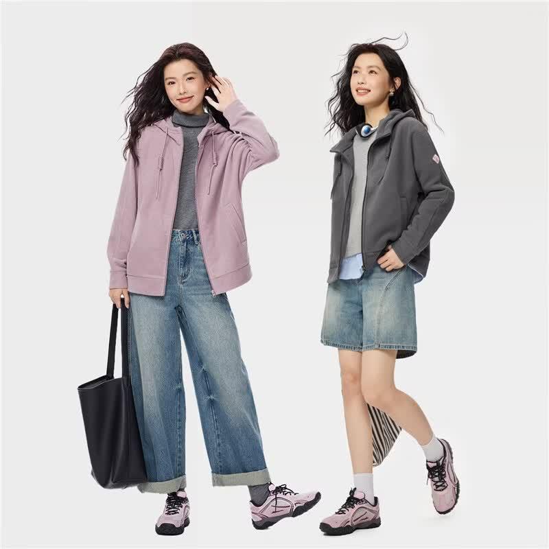 Giordano Women's Loose-Fit Hooded Fleece Zipper Cardigan
