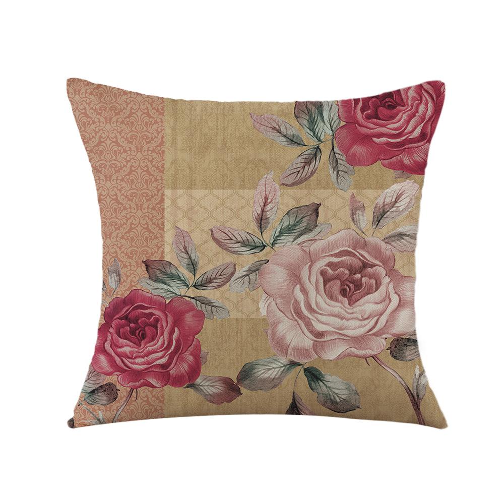 Pillow New Retro Flower Bedside Pillow Sofa Living Room Pillow Square Printed Pillow Case