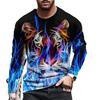 Animal Tiger 3D Digital Printed Men's Fashion Trend Round Neck Long Sleeved T-shirt