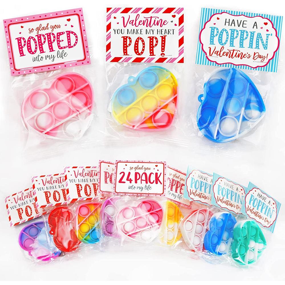 

24PCS Pop Heart Fidget Toys Anxiety Stress Reliever Toy Bulk Toddlers Adults School Classroom Party Favors Valentines Day Gifts