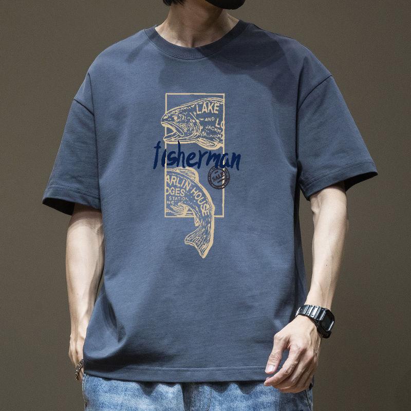 American Style Short Sleeved T-shirt for Men In Summer New Hong Kong Style Ins Trendy Brand Letter Print Loose Oversized Pure Cotton Half Sleeve