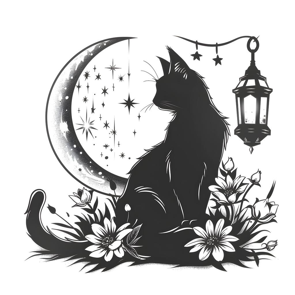 Black Cat Moon Flowers Wall Sticker Vinyl Decal for Living Room Entrance Home Decor Background Wall Art