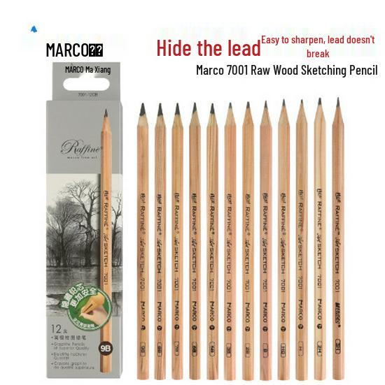 Genuine Marco Sketching Pencils - Soft to Hard (HB, 2B, 4B, 6B, 8B, 9B) - Durable Stationery.
