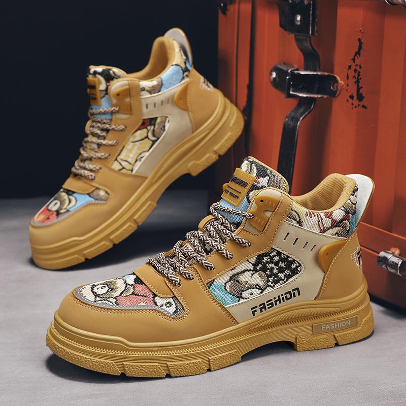 

Four Seasons Canvas Splicing Leather Panel Shoes Retro Hong Kong Style Martin Boots Douyin Live Tooling Shoes 44